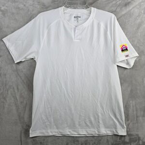 RHONE Mens White Baseball‎ Henley T Shirt Size Medium Short Sleeve Performance